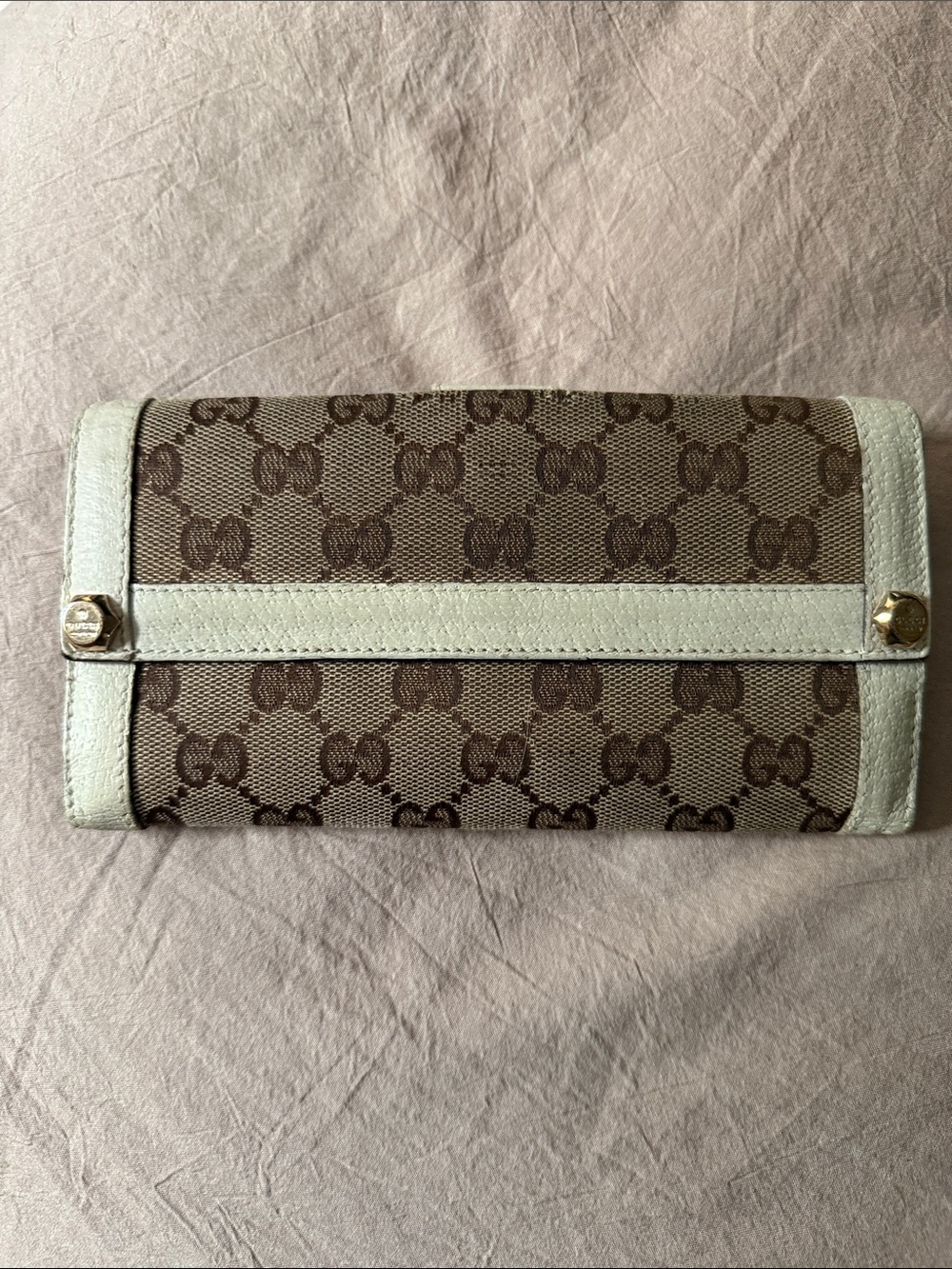 Gucci Brown GG Canvas Continental Wallet with Cream Trim